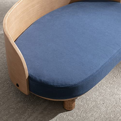 Pet Sofa Elevated Dog Bed With Solid Wood Legs, Bent Wood Back And Velvet Cushion, Pet Couch Cat Bed For Small Dog Kitten, Removable And Washable Cushion Cover, Scandinavian Style, Dark Blue #TOP4