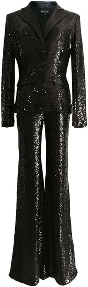 Women's Suit Sequins Single Breasted Button Jacket Pants Set for Party Night 2-Piece Tuxedos