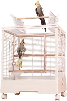Birdcage for Multiple Breeders with Dividers, 2-Way Specifications, Silver, Durable, High Type, Stylish, For Living Room, Parakeets, Present, Transparent Panel, Stylish, With Casters, Parakeet
