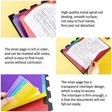 TIANSE A4 Music File Display Folder, Music Sheet Clip Folder, Rainbow Song File Clef Paper Storage Documents Holder, Writable Spiral Binding Choral Music Folder, A4 40 Pockets for Musicians and Bands