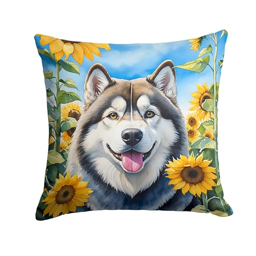 Caroline's Treasures in Sunflowers Throw Pillow, 14Hx14W, Alaskan Malamute 6005