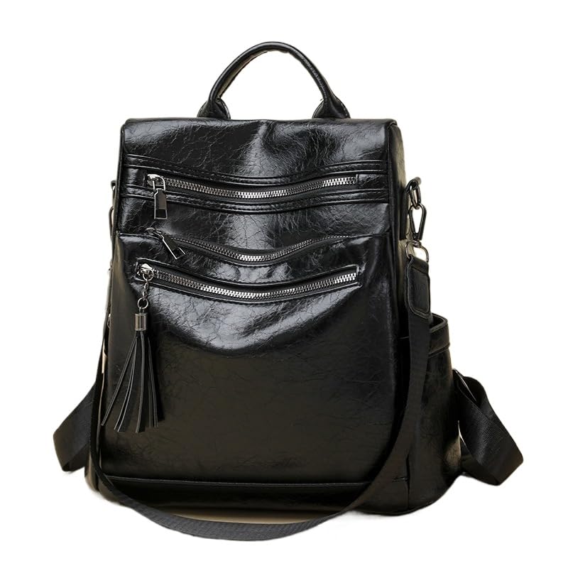 Nova Mochila Feminina em PU Estilo Retrô Europeu e Americano, Versátil, Impermeável, Bolsa Casual para Escola e Trabalho(2234 - Preto)