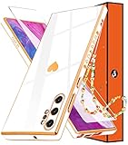 Shorogyt (3in1 Heart Case for Samsung Galaxy Note 10 Plus 5G/4G 6.8 Inch Women Cute Aesthetic Love Hearts Pattern Girls White Gold Luxury Girly Design Cases Cover+Screen+Chain for Note 10+ 6.8”