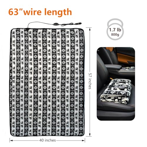 Image of 12-Volt Electric Heated Car Blanket,Portable Heated Blanket with 2 Level,Electric Blanket for Car,Truck,SUV (Black)
