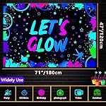 Glow Neon Birthday Backdrop - Let's Glow Banner for Black Light Themed Party Photography Background, Splatter Paint Photo Booth, 5.9x3.9ft (71 x 47 Inch) - Image 3