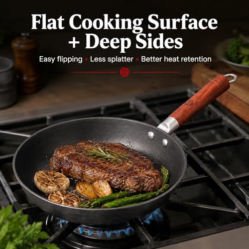 Image of WANGYUANJI 10.2-Inch Cast Iron Skillet with Glass Lid, Uncoated Frying Pan with Flat Bottom for Induction, Gas & Electric Stovetops, Small Egg Pan for Breakfast, Steak & Sauteing