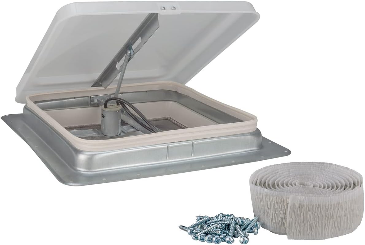RecPro 14" RV Roof Vent Kit w/Butyl Tape w/12 Volt Fan | White | #71112-C | RV Replacement Vent (1 Pack)