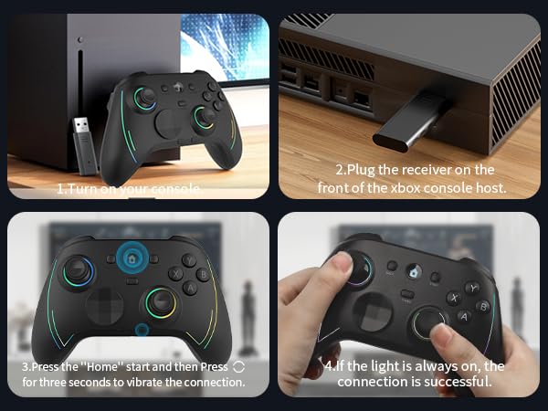 Miniatura 7 de ROTOMOON HD151-S Wireless Game Controller with 7 Colors LED Lighting Compatible with Xbox One SX, Xbox Series SX, with 2.4G Wireless Adapter, 3.5mm