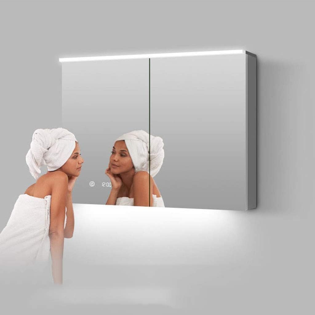 Makeup Mirror Led Makeup Mirror with Light Intelligent Defog Lamp Bathroom Mirror Cabinet Space Aluminum Bathroom with Shelf Mirror (Size : 70 * 100cm) (Size : 70 * 100cm)