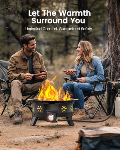 AMADA HOMEFURNISHING 19″ Propane Fire Pit with Grill Grate, 58,000 BTU, Folding Legs, Propane Tank Holder, Cover, and Carry Strap, No Ignition Needed, Easy Flame Adjustment, Portable - Image 4