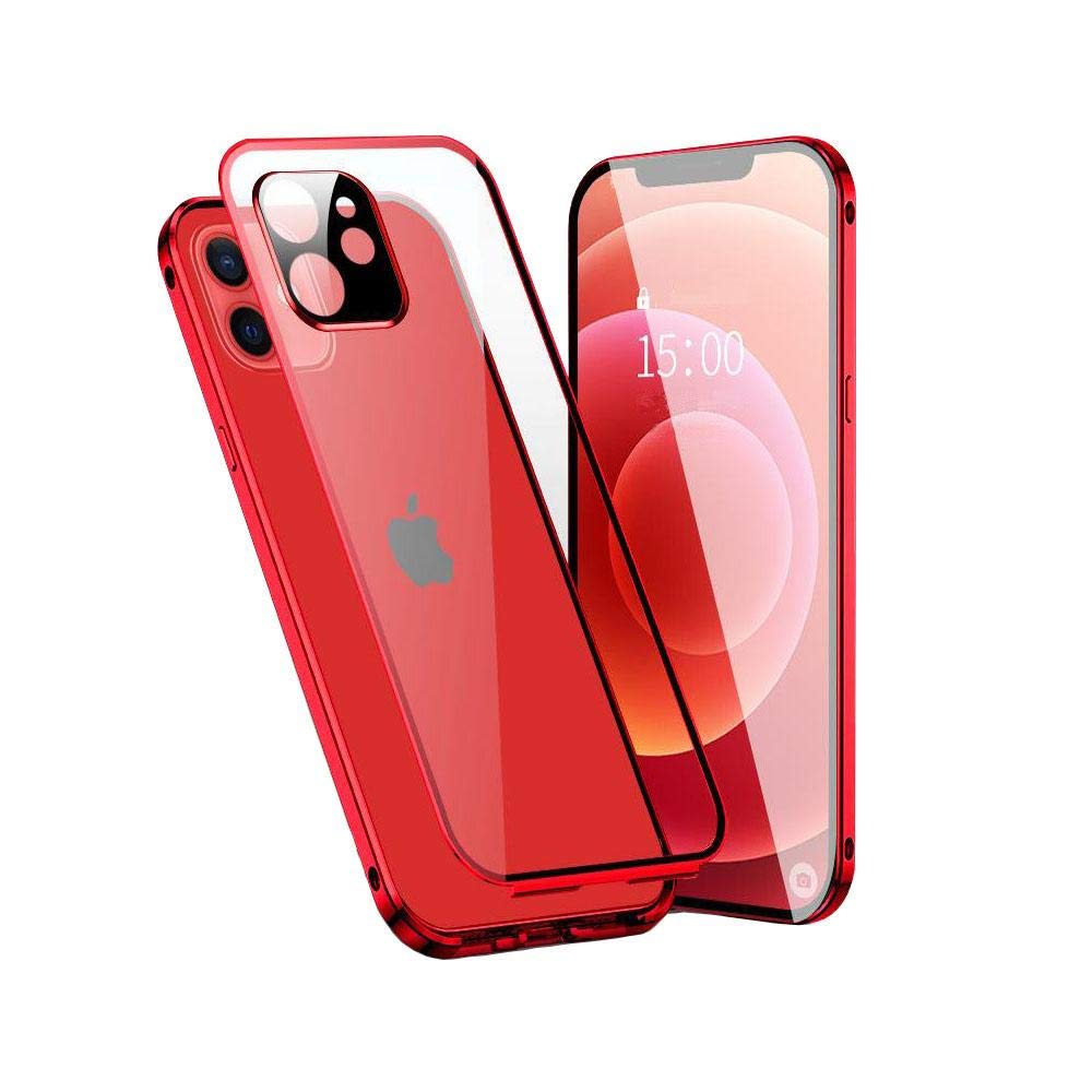 Étui iPhone 12 double face verre trempé rouge haute définition avec protection écran Y&W