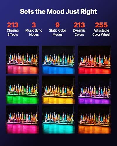 Image of VEVOR LED Lighted Liquor Bottle Display, 3 Tiers 60 inches, Acrylic Illuminated Home Bar Shelf Display with RF Remote & App Control, DIY Setup with Type-C Cables, 9 Static Colors, for 45-60 Bottles