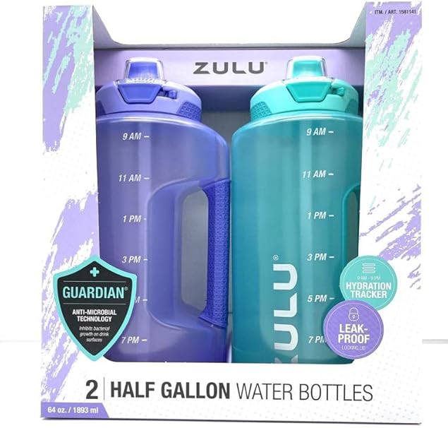 ZULU Half Gallon Water Bottles with Hydration Tracking Time Markers, 2