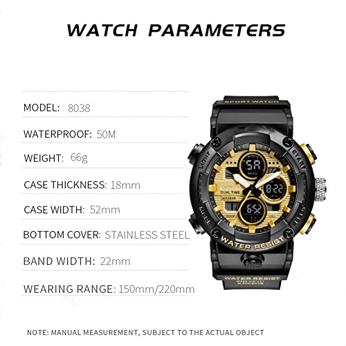 Tostar Mens Digital Analog Watch Waterproof Sports Watches For Men Led Screen Large Face With Backlight And Luminous Hands Military Wtach (Gold) #TOP3