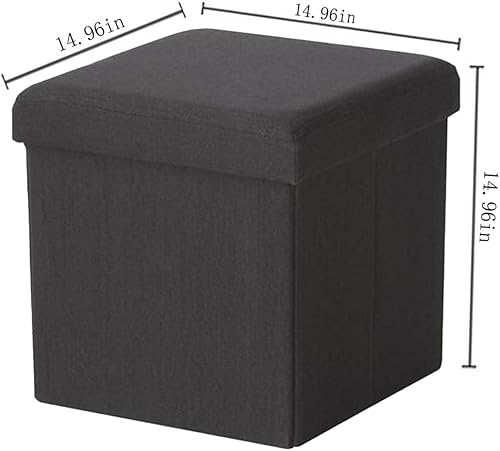 Miniatura 3 de KIOOTTO Otomana plegable y banco de almacenamiento, reposapiés de lino de 15 pulgadas, ideal para sala de estar, dormitorio, dormitorio, duradero y