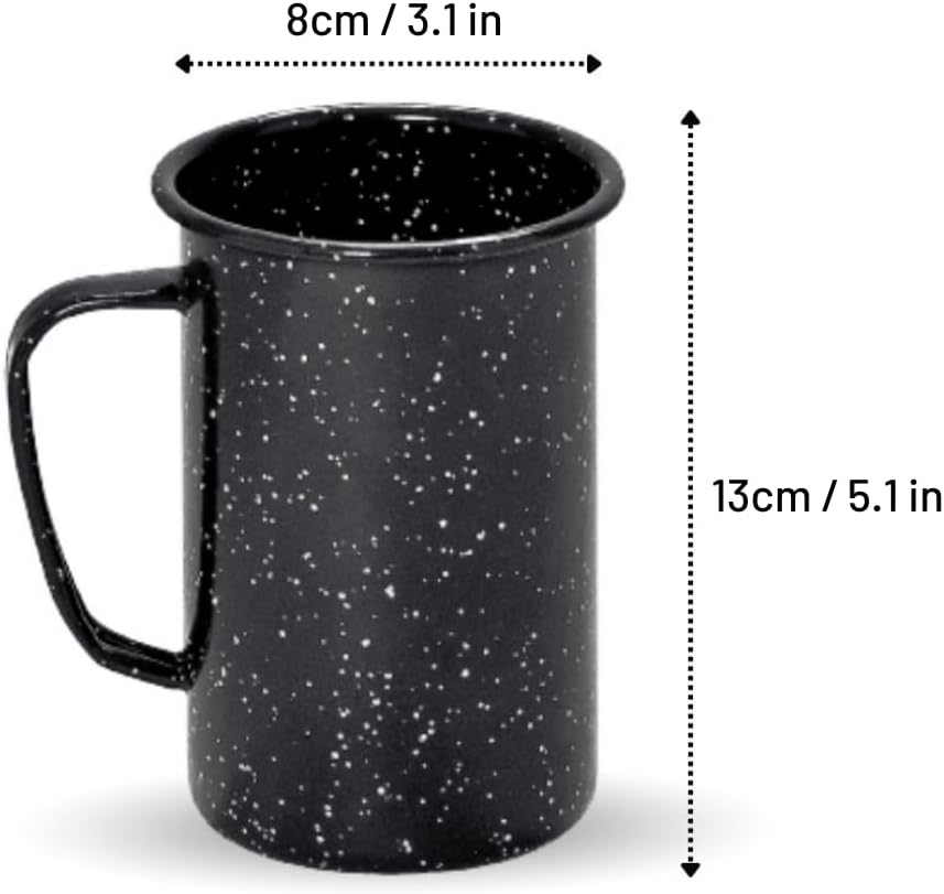 Cinsa 6 Piece Mug Set, 20 oz (Speckled Black), Enamelware mugs for Indoor & Outdoor. Coffee Mugs, Camping, Picnic, Fishing, Farmhouse Kitchen. Durable and Reusable. Suitable for Oven, direct on Fire.