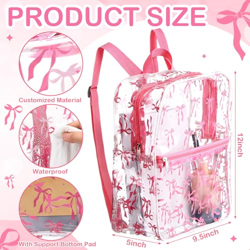 Image of Aliceset Coquette Pink Bow Backpack Stadium Approved 12x6x12 Small Water Proof Pink Clear Backpack for Back to School Women Stadium Events Concert Work Sport Event Travel
