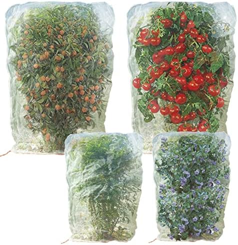 4 PCS 2.6x3.3ft/3.3x4.9ft Insect Netting Bag with Drawstring,Garden Bug Insect Netting Plant Cover for Blueberry,Tomato,Vegetable,Fruit Tree