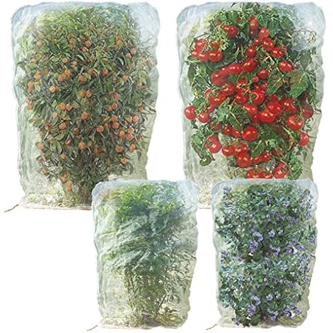 4 Packs Garden Netting Insect Bug Mesh Bags 3.9FT x 4.9FT Insect Bird Barrier Netting Mesh with Drawstring,Garden Plant Fruits Blueberry Bushes Protection Netting Covers Cover