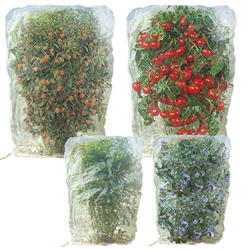 4 Pcs 2.6X3.3Ft/3.3X4.9Ft Insect Netting Bag With Drawstring,Garden Bug Insect Netting Plant Cover For Blueberry,Tomato,Vegetable,Fruit Tree #TOP11