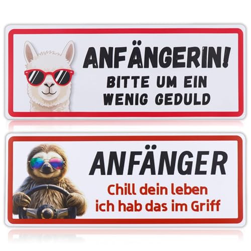 Fahranfänger Magnetschild 20x8cm - Anfänger Schild Auto, Magnetschild mit Spruch & witzigem Motiv, Geschenke zum Führerschein(Jungs & Alpaka)