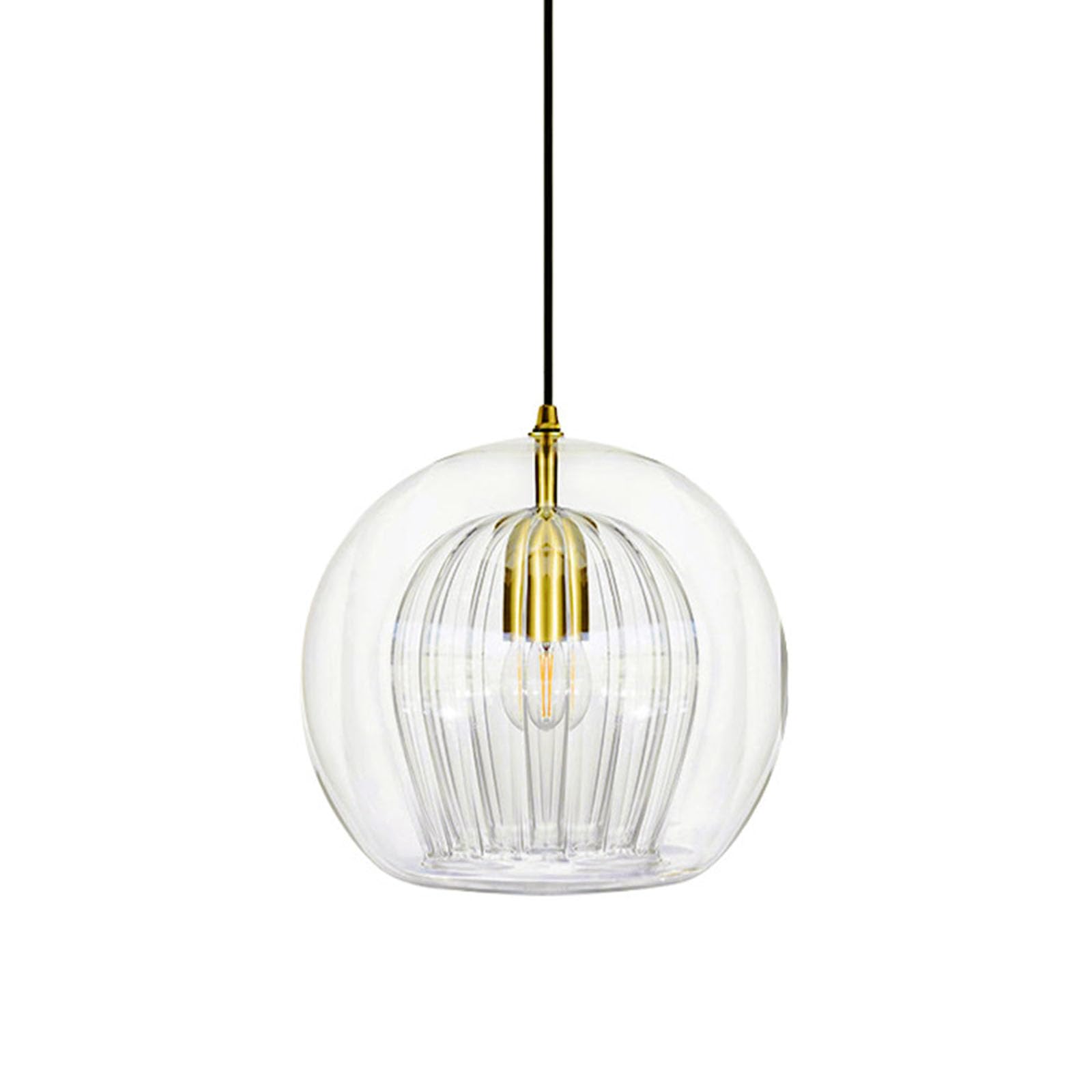 S-Cevada Transparent, 25Cm Stunning Double-Layer Glass Ball Pendant Light In Brass Finish, Retro E27 Loft Bar Globe Ceiling Hanging Lamp Indoor Lighting For Bedroom Dining Room (Transparent, 25Cm)