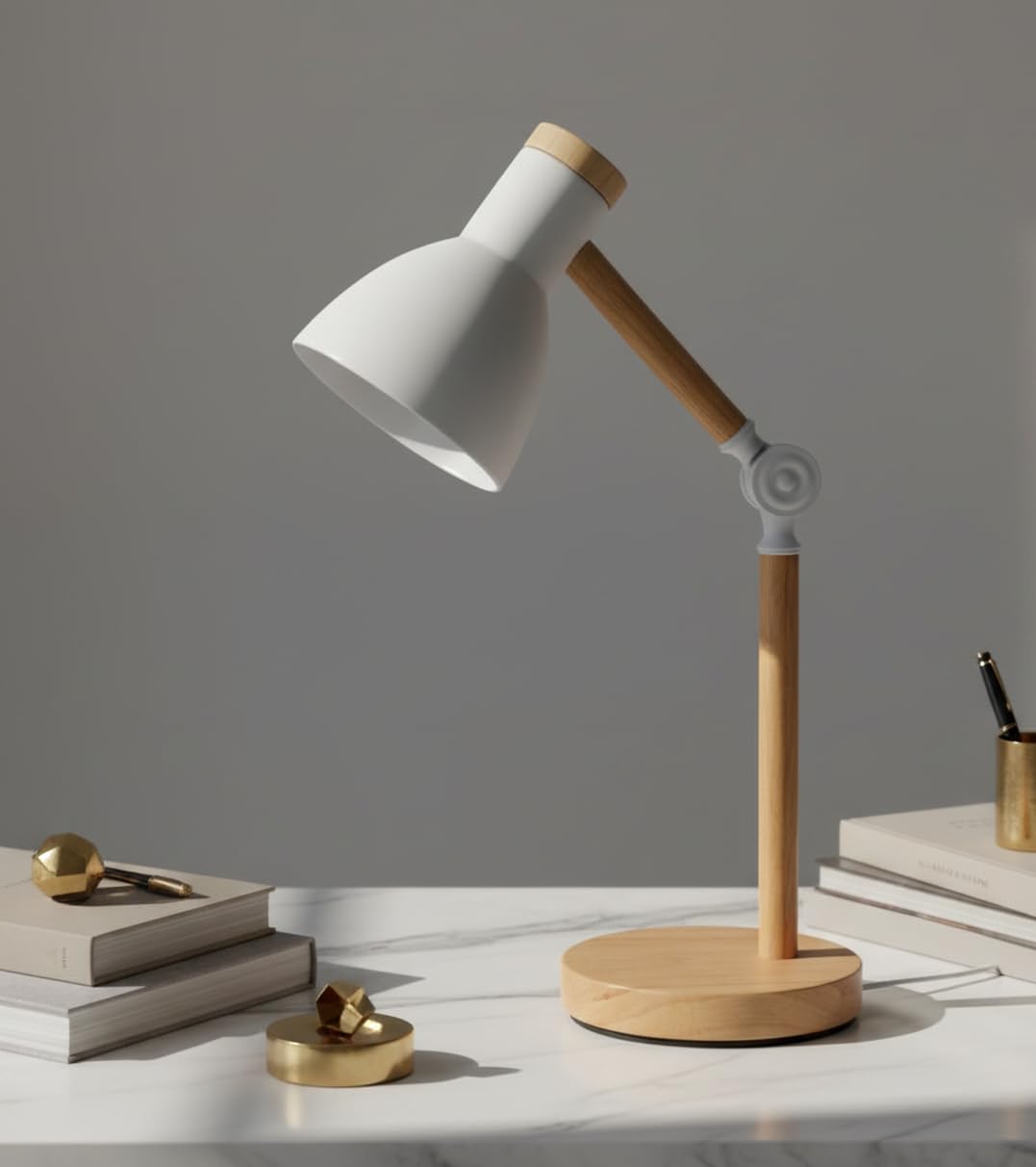 BEL AIR HOME - Lámpara Flexo d'Écriture TEACHER 1xE-27 en Métal et Bois, Idéal pour Bureau et Chambre, Noir, Design Moderne et Élégant, Matériau: Métal (AMPOULE NON INCLUSE) (BLANC)