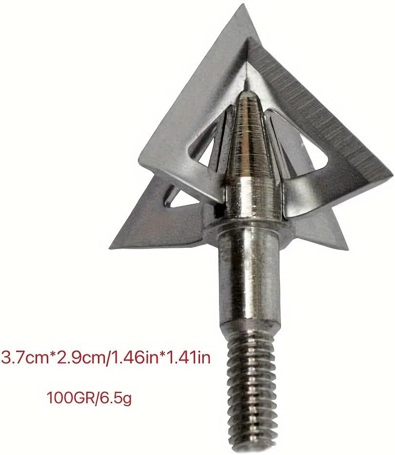 100 Grain 4-Blade Archery Broadheads 6-Pack | Durable Steel Sharp Accurate Fixed-Blade Arrow Heads | Compatible with Crossbow, Compound Bow & Traditional Bows