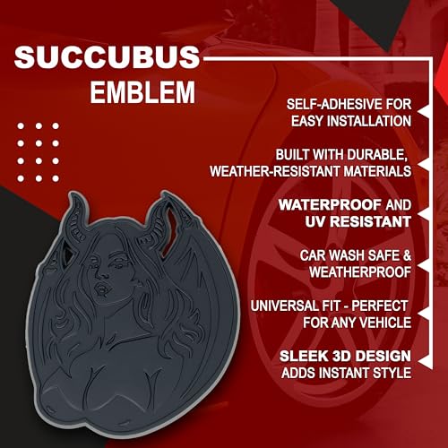 Image of Succubus Emblem, Devil Girl Demon Goddess 3D Badge, Dark Gothic Lilith Style Auto, Custom 3D Exterior Automotive Accessories, Universal Fit for Car, Truck, SUV (Set of 2) (Matte Black)