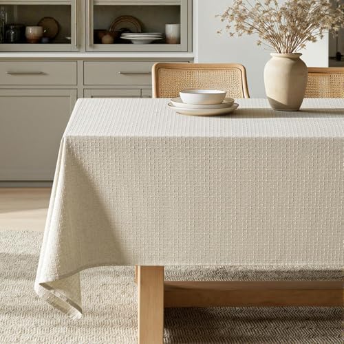 MIULEE Natural Beige Linen Cotton Table Cloth Rectangle Tablecloth Spring Waterproof Spillproof Cross-Star Textured Table Cloth Decorative Farmhouse Style for Dining Party Weddings 52x70 Inch by MIULEE - Used condition - US$12.48