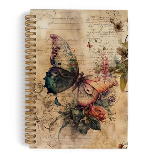 QLMX Vintage Butterfly Spiral Notebook, Butterfly Journal, Butterfly Notebook, Butterfly