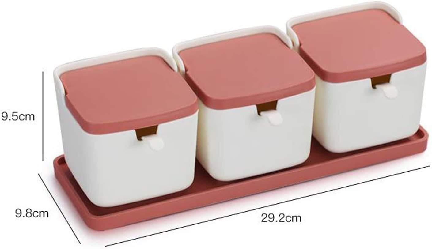 Salero Y Azucarero Cocina Juego De Tarros Condimentos Plástico Con Tapa Cuchara Y Bandeja, Botella Especias, Recipiente Azúcar, Azucarero Cocina, Sal Caja De Almacenamiento(C)