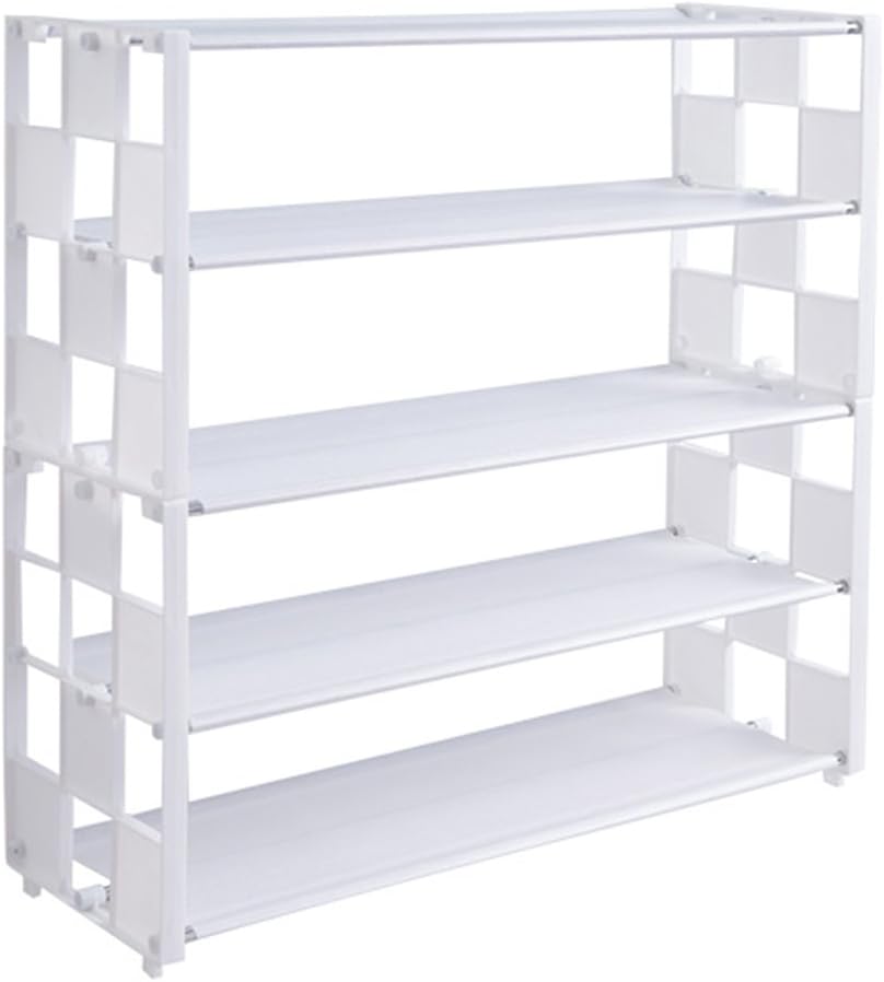5-Tier Over-The-Door Shoe Rack - Stackable Plastic & Metal Storage Organizer for Entryway - Space-Saving Narrow Design, White Color, Perfect for Shoes & Accessories