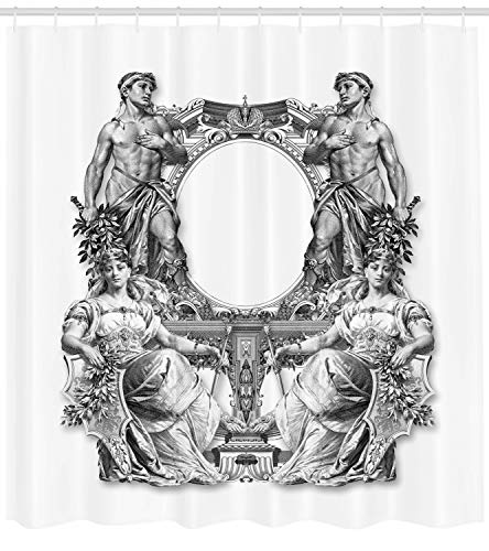 ABAKUHAUS Victorian Shower Curtain, Old Victorian Frame 2 Man and 2 Woman Baroque Crown Princess Art - Image 2