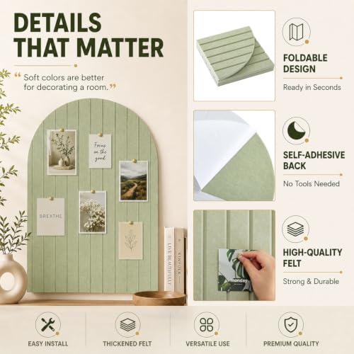 Mindsoft 2 Pcs Large Arched Integrated Felt Bulletin Board, 35" x 24" Green Cork Board Alternative for Office & Wall Decor, Round Edges Wall Panels for Office Bedroom Living Room, Decorative Boards - Image 3