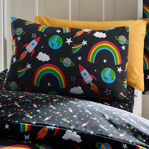 Parure de lit double réversible à motif fusée spatiale et deux taies d'oreiller