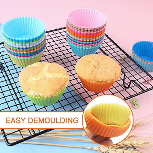 24Pcs Silicone Muffin Cupcake Liners, Reusable Baking Cups Non-Stick Mini Heavy Duty Cupcake Liner Silicone Molds For Baking, Cupcake Liners For Party Halloween Christmas (Multicolor&2.75'') #TOP3