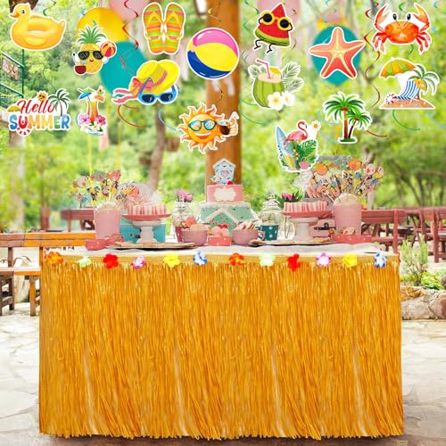 Image of 35Pcs Summer Pool Beach Hanging Swirl Decor, Hello Summer Beach Party Decorations, Hawaiian Luau Themed Swirls Streamers Ceiling Supplies for Boys Girls Kids Baby Shower