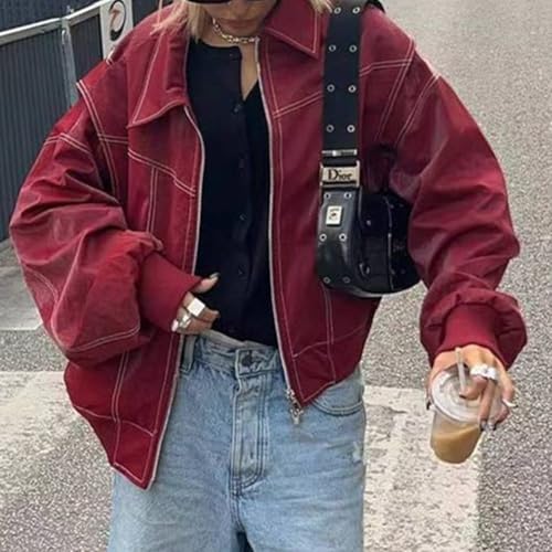 Veste femme automne cuir PU épissé mode vintage XTWC126 veste courte revers zippée