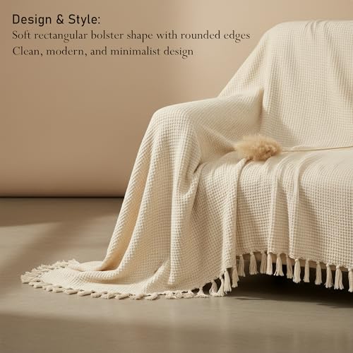 Image of Cotton Handloom Waffle Throw Blanket for Sofa & Bed | Soft Lightweight Beige Decorative Throw with Tassels | All-Season Couch & Bed Throw (125x150 cm)