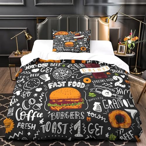 Housses de couettes Pizza-Hamburger anti-pli parure lit microfibre fermeture éclair