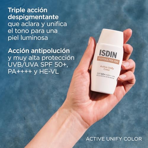 ISDIN Fotoultra 100 Active Unify Color SPF 50+ Crema Fluida con Color, Triple Acción Despigmentante y que Unifica el Tono y Evita la Aparición de nuevas manchas, 50ml - imagen 4