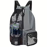 Mochila de praia de malha com cordão molhado bolsa de piscina impermeável bolsa de natação mochila de academia para homens e mulheres (cinza escuro)