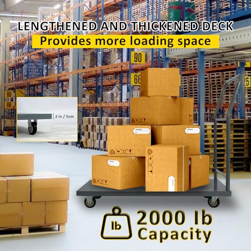 Heavy Duty Platform Truck Moving Flatbed Cart, 24"x48"Push Dolly, 2000 LBS Dolly Cart Flatform with Wheels and Handle, Steel Flatbed Cart for Luggage Moving, Shopping - Image 3
