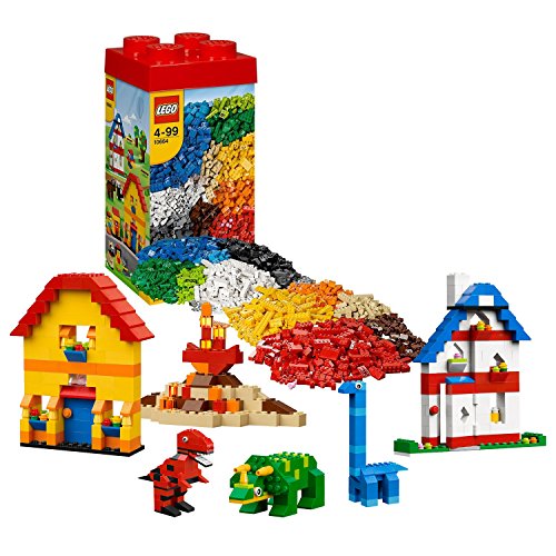 Lego Año 2013 Bucket Series Set #10664 - Torre creativa LEGO con caja de almacenamiento reutilizable, elementos temáticos de granja y dinosaurios, separador de ladrillos y 3 minifiguras de