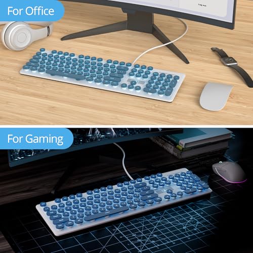 Clavier filaire machine à écrire touches rondes rétroéclairé QWERTY PC Windows