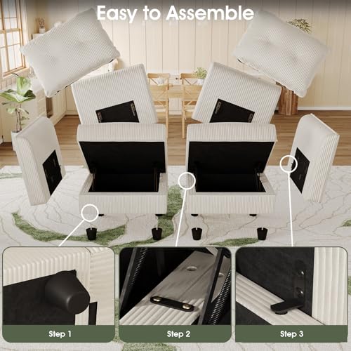 Image of LLappuil Modular Sectional Sofa with Storage, U-Shaped 5-Seat Corduroy Couch with 5 Throw Pillows, Pet-Friendly Convertible Sofa for Small Space, Skin-Friendly, Beige