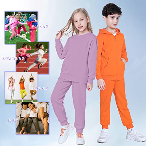 Kid Nation Kids Sweatpants Unisex Soft Brushed Fleece Casual Pull On Jogger With Pockets For Boys Or Girls Size 7 8 Orange #TOP4