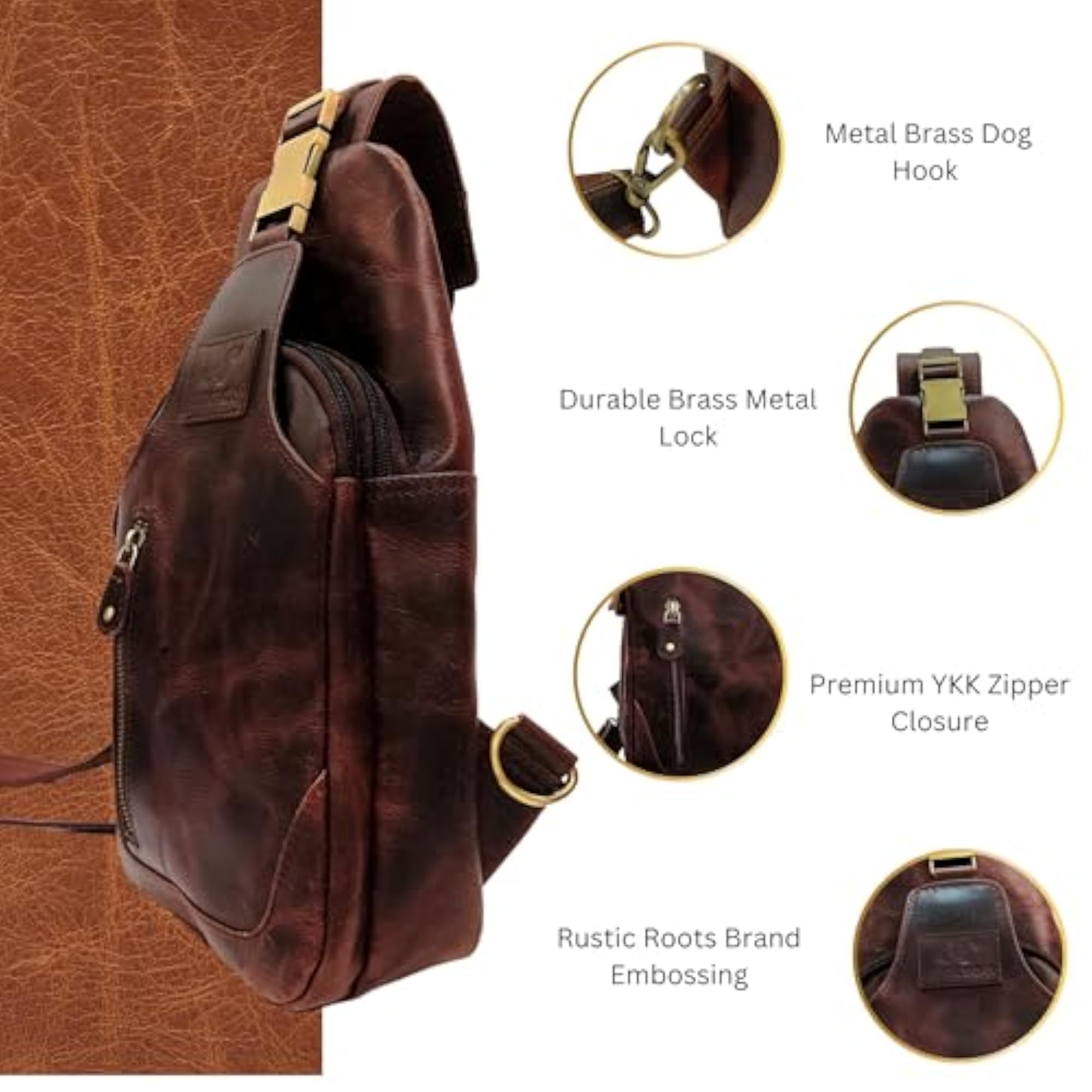 Genuine Leather Brown Shoulder Sling Bag for Travel