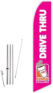 Dunkin Donuts Drive-Thru (Light Magenta) Super Novo Feather Flag - Complete with 15ft Pole Set and Ground Spike